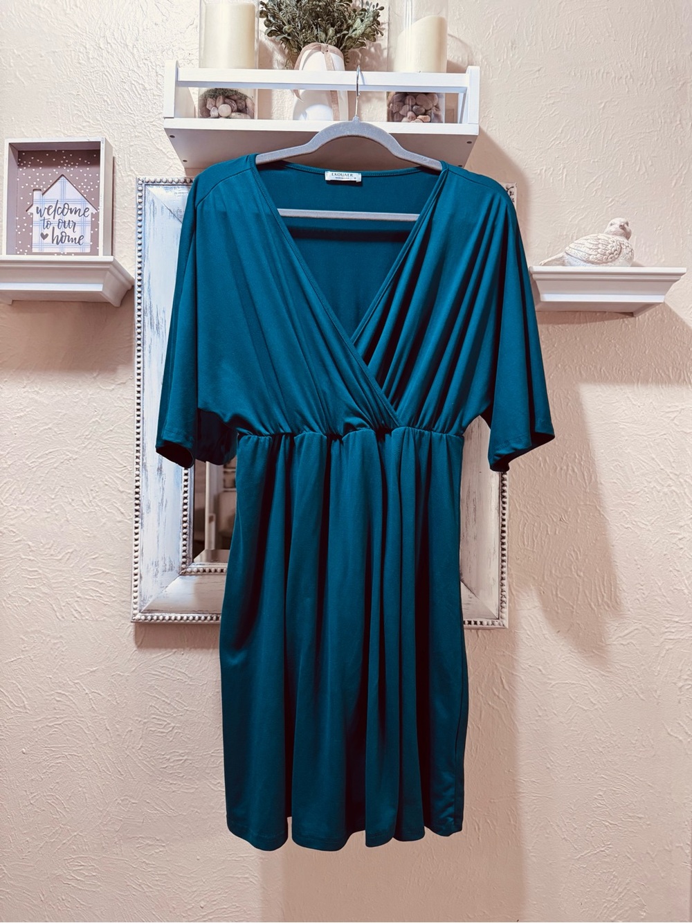 Draped V-Neck Jewel Tone Green Women’s Dress Sz M